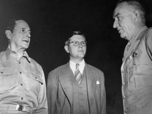 Norman (centre) with Gen. MacArthur (left) in Japan, post WWII.