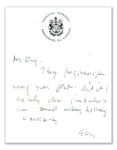A Herbert Norman suicide note, in apology to his friend Brynolf Eng, the Swedish ambassador to Egypt.