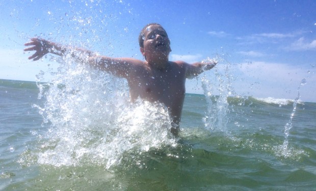 Kyle's first time playing in open water, in Lake Huron, July 2016