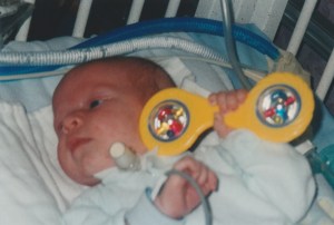 Kyle with his new tracheostomy, in Hamilton